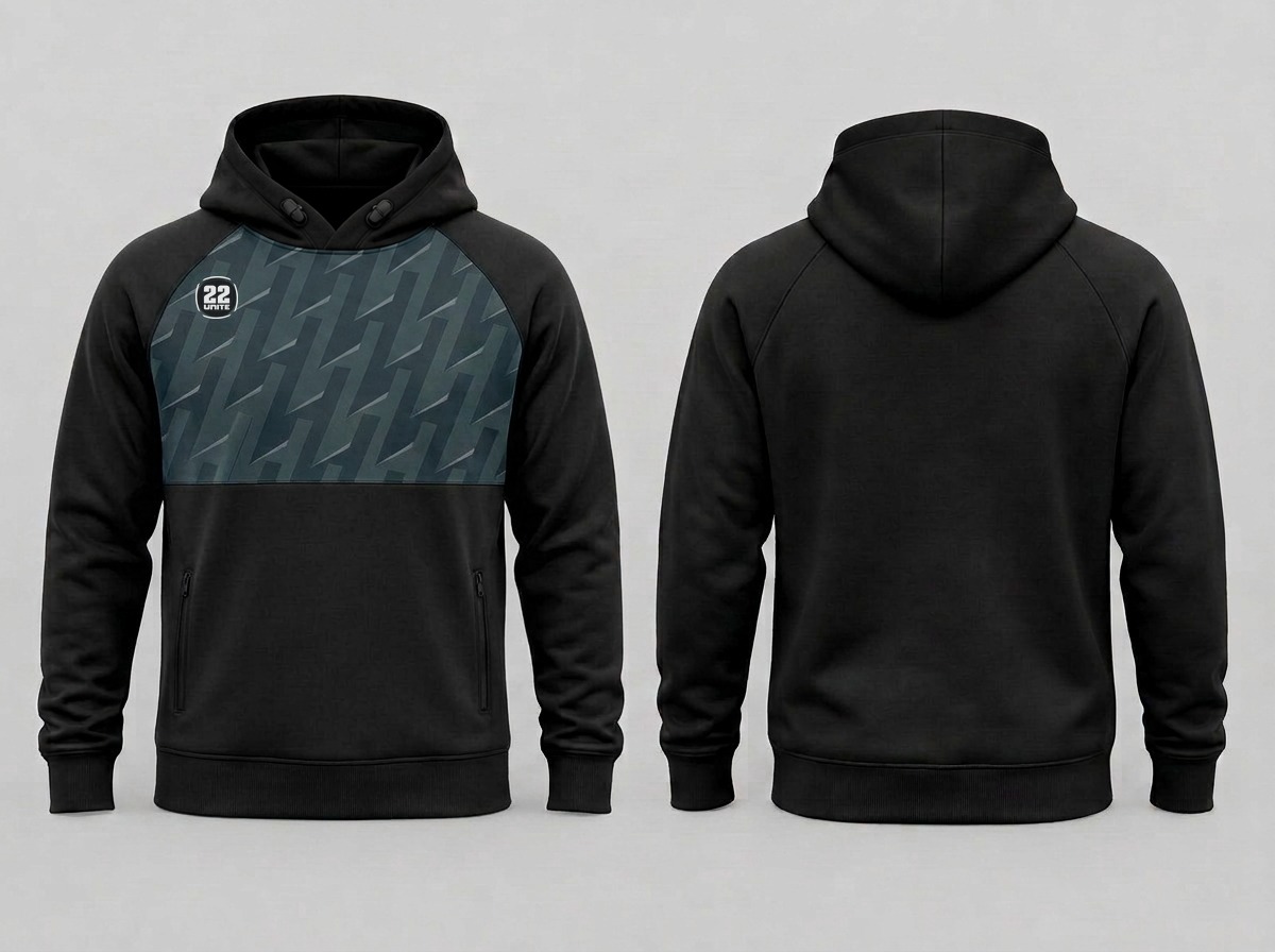 Training & Travel printed range overhead hoody, front and rear views